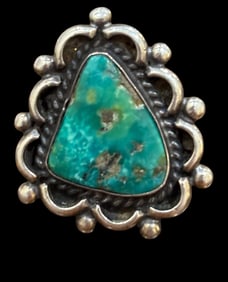 Native American Santo Domingo Pueblo Signed Julian Lovato Turquoise and Sterling Ring