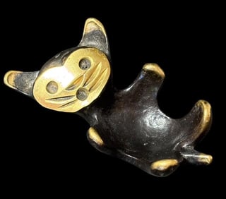 Mid Century Austrian Brass Black Cat