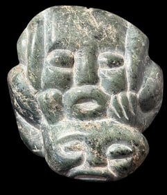 Authentic Pre-Columbian MAYAN Carved Serpentine Face Ca. 1200-400 BCE