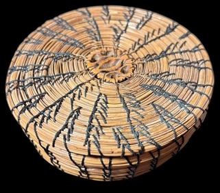 Native American Hand Woven and Signed Pine Needle Basket