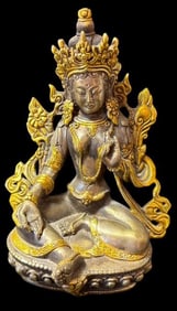 Hallmark Signed Gilt Metal Tibetan White Tara Figure