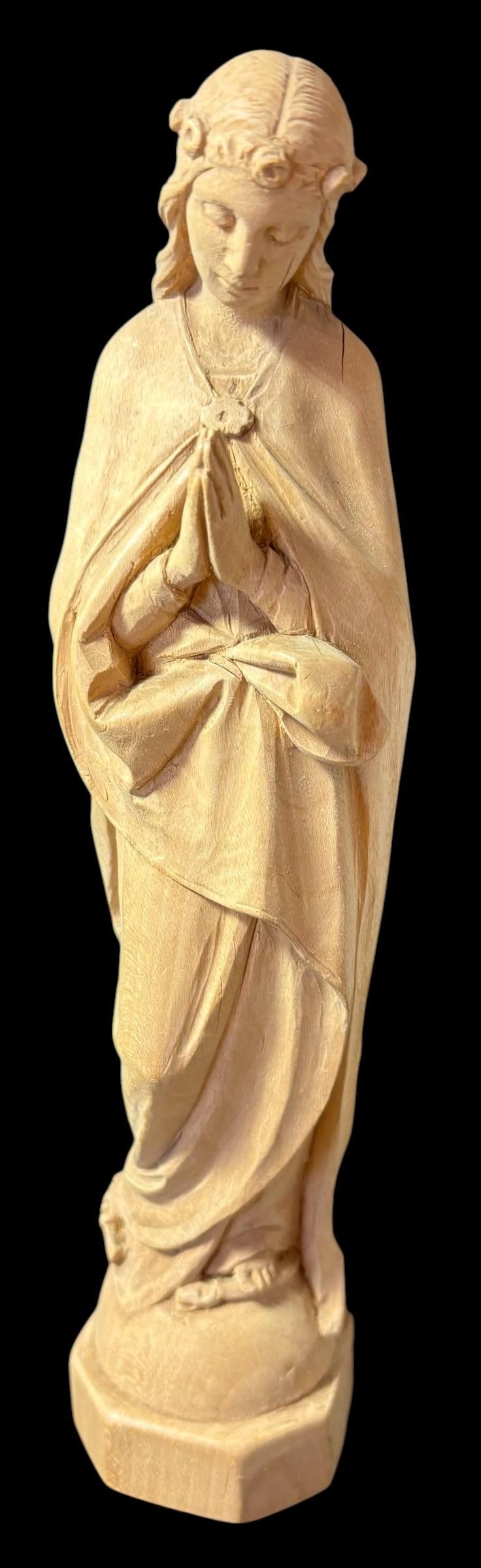 Hand Carved Wood Virgin Mary Statue (1 of 3)