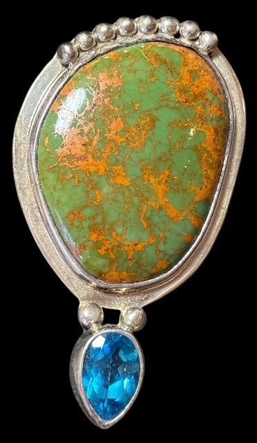 Native American Turquoise and Sterling Pin/Pendant (1 of 2)