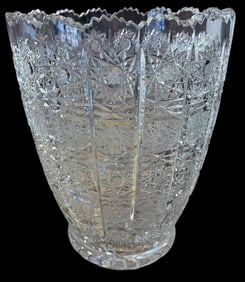 Victorian Era Brilliant Large Intricate Cut Glass Vase Ca. 1880