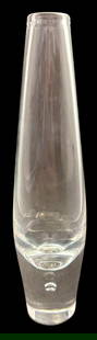 Signed Steuben Art Glass Vase: Art glass crystal vase. Signed Steuben. Measures 8" x 1.5". For in-house shipping, select "bidder arranged". Domestic shipping $24.