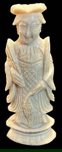 Hand Carved Chinese Bone Monk Figure: Chinese hand carved bone Monk/Courier figure. Measures 3" x 2" x 1". For in-house shipping, select "bidder arranged". Domestic shipping $8