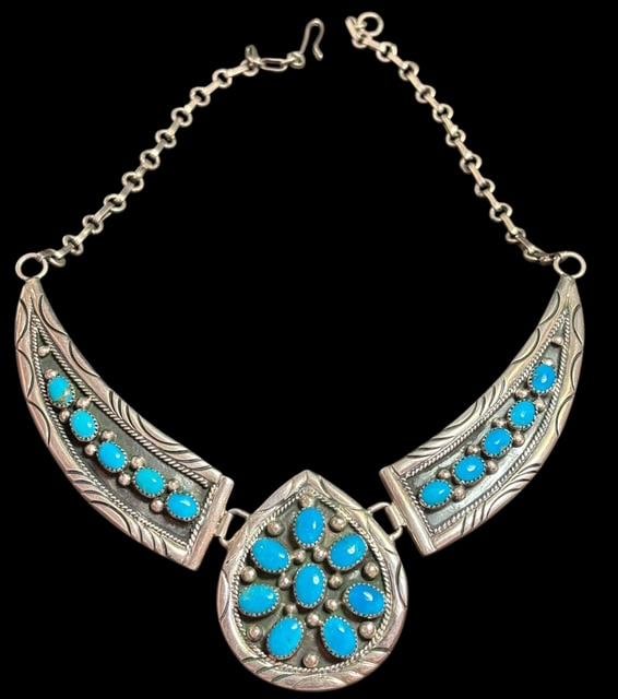 Native American Navajo Signed WR Sterling and Tuquoise Necklace (1 of 3)