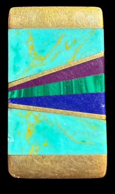 Native American Zuni Signed Inlaid Stone and Brass Pendant (1 of 2)