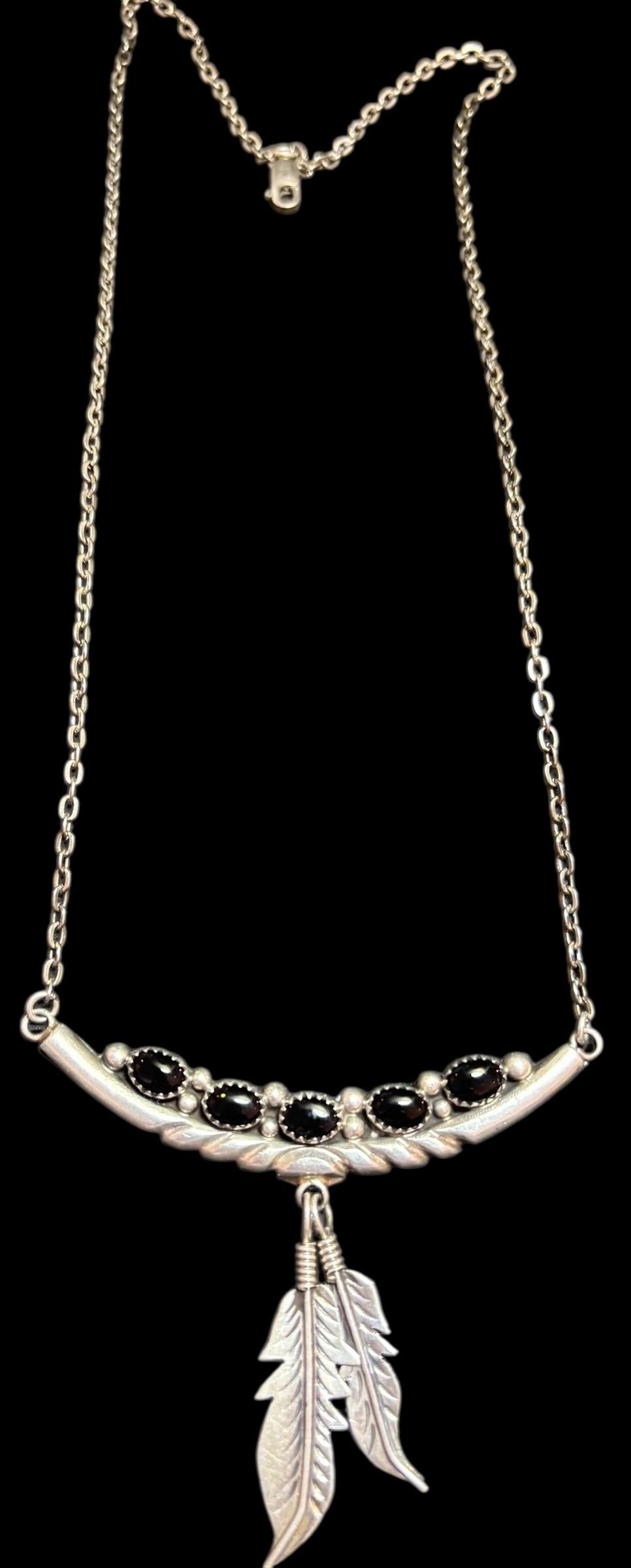 Native American Sterling and Onyx Necklace (1 of 3)