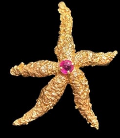14K Gold and Stone Starfish Pin
