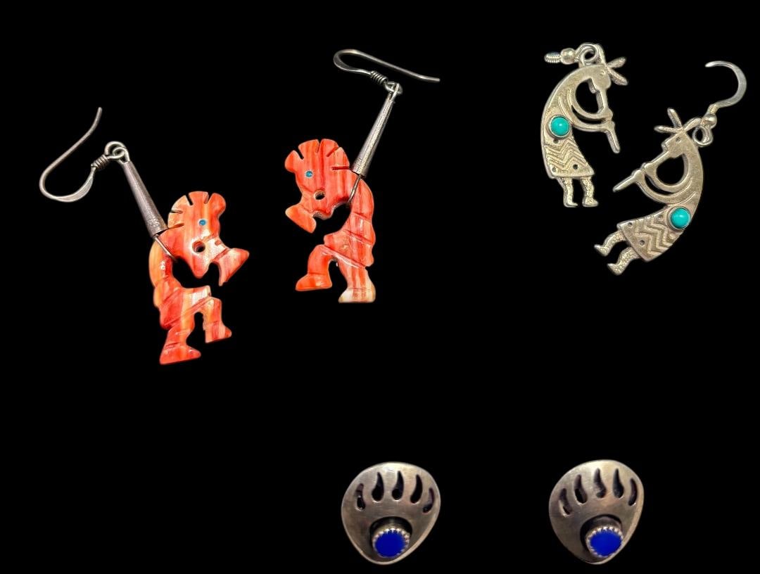 Lot of Three Native American Pierced Earrings (1 of 2)