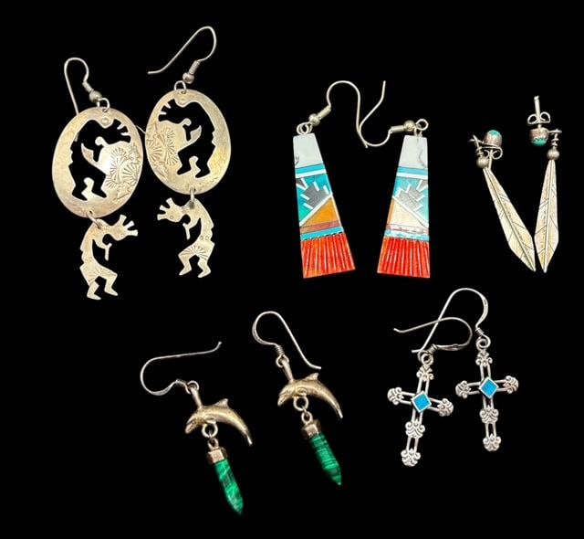 Lot of Five Native American Pierced Earring Pairs (1 of 2)