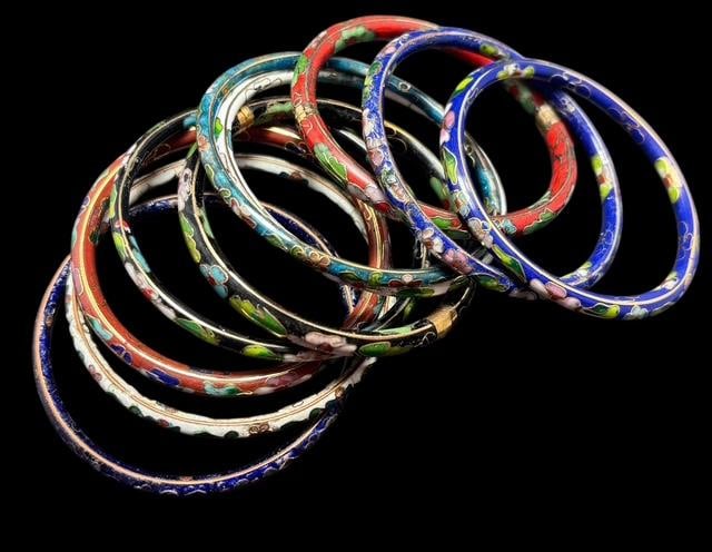 Lot of Ten Cloissone Bangle Bracelets (1 of 2)