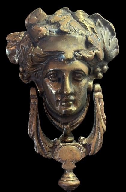 Antique Solid Brass Neoclassical Goddess Door Knocker (1 of 3)