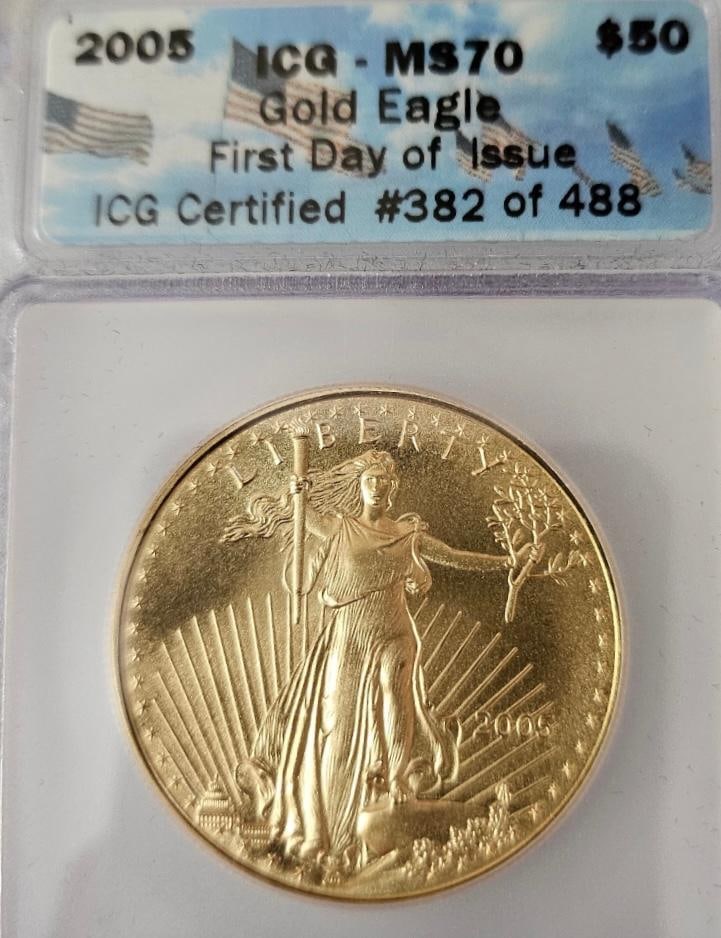 2005 Eagle First Day of Issue Gold $50 Coin graded MS-70 (1 of 1)