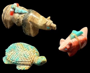 Lot of Three Zuni Stone Carved Fetishes