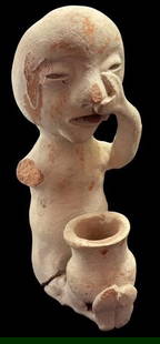 Native American Antique Tesuque Rain God Figure early piece ca 1890-1900: Native American rain god figure. From Tesuque Pueblo, located outside Santa Fe. Measures 6.5" x 4" x 4".