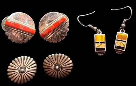 Three Pairs of Navajo Made Pierced Earrings