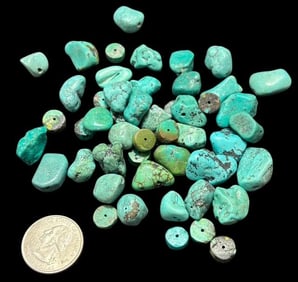 Large Lot of Turquoise Chunks and Beads Appox 45 Pieces