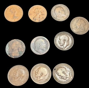Lot of 10 British Copper Pennies 1863-1965