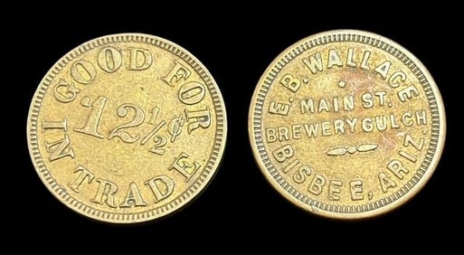 Pair of E. B. Wallace Brewery Gulch 12 1/2 Cent Tokens Bisbee, Arizona