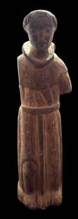1880's Wood Carved Religious St. Francis Santos: Antiquated Wood carved religious Santo statue, Saint Francis. 10" tall, Circa 1880s.