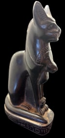 Signed Bastet Feline Egyptian Goddess Carved Stone Figure