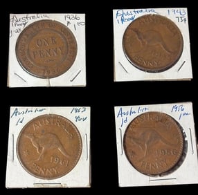 Lot of Four Australian "One Penny" Large Penny Collection 1936-1963