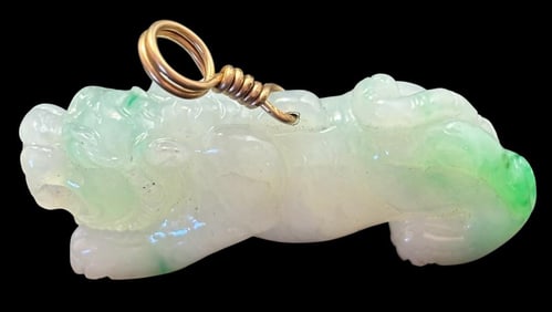 Green and White Jadeite Tiger Pendant