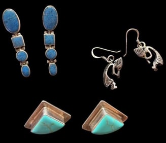 Three Pairs of Mexican and Native American Pierced Earrings