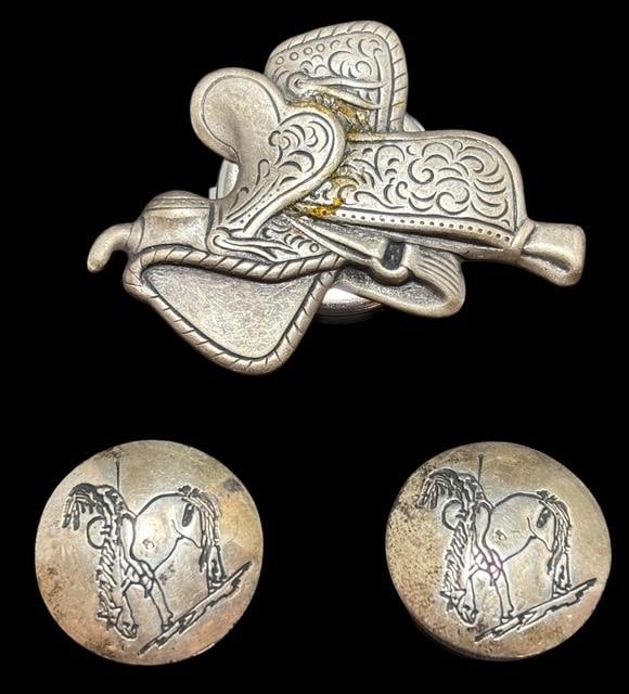 Lot of Three Sterling Western Button Covers (1 of 2)