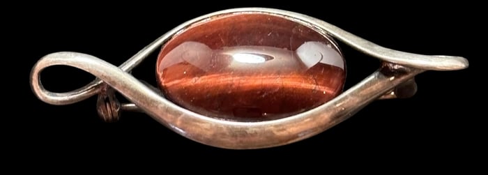 Tiger's Eye Stone Set in Modernist Silver Pin