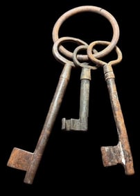 Three Antique Jailhouse Keys on Key Ring