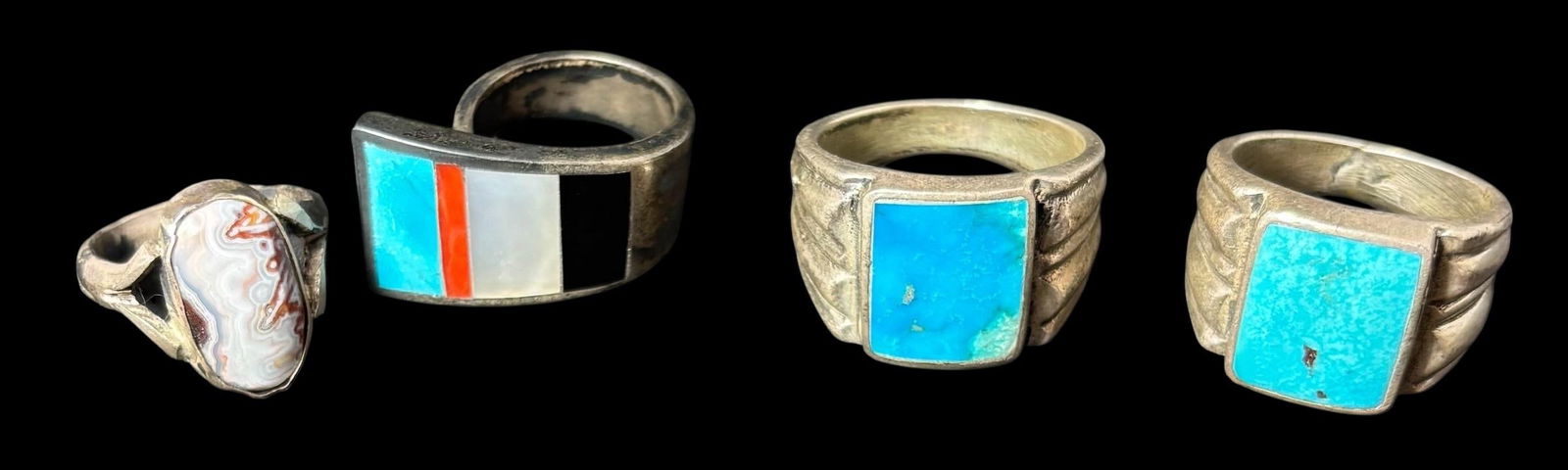 Lot of Four Native American Sterling and Stone Rings (1 of 2)