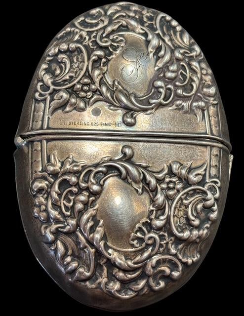 Antique Sterling Egg Shaped Decorative Box (1 of 2)