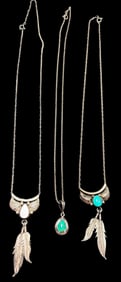 Lot of Three Sterling and Stone Pendant Necklaces