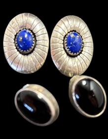 Pair of Native American Navajo Sterling and Stone Earrings Signed JT