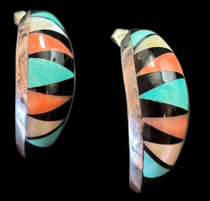 Native American Sterling Earrings with Stone Inlay