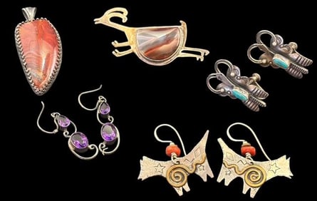 Lot of Five Sterling and Stone Jewelry Pieces