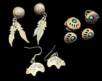 Lot Of Five Sterling Navajo Jewelry Pieces