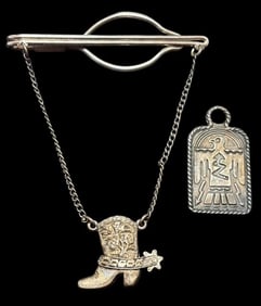 Lot of Two Sterling Southwest Tiebar and Pendant