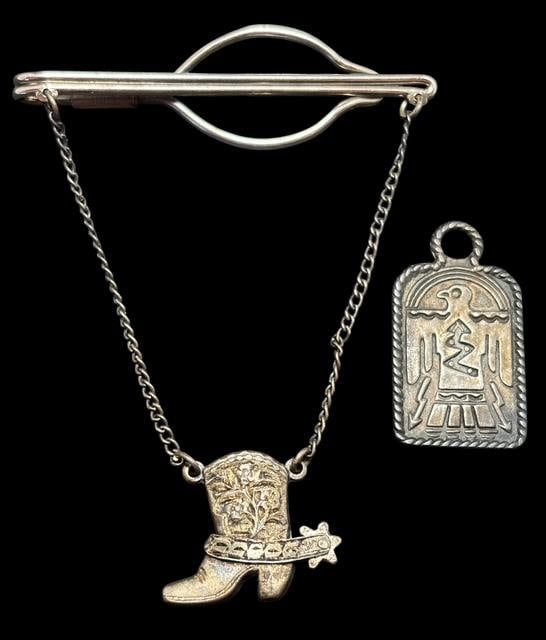 Lot of Two Sterling Southwest Tiebar and Pendant (1 of 2)