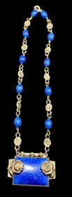 Art Deco Style Lapis and Sterling Pendant Necklace