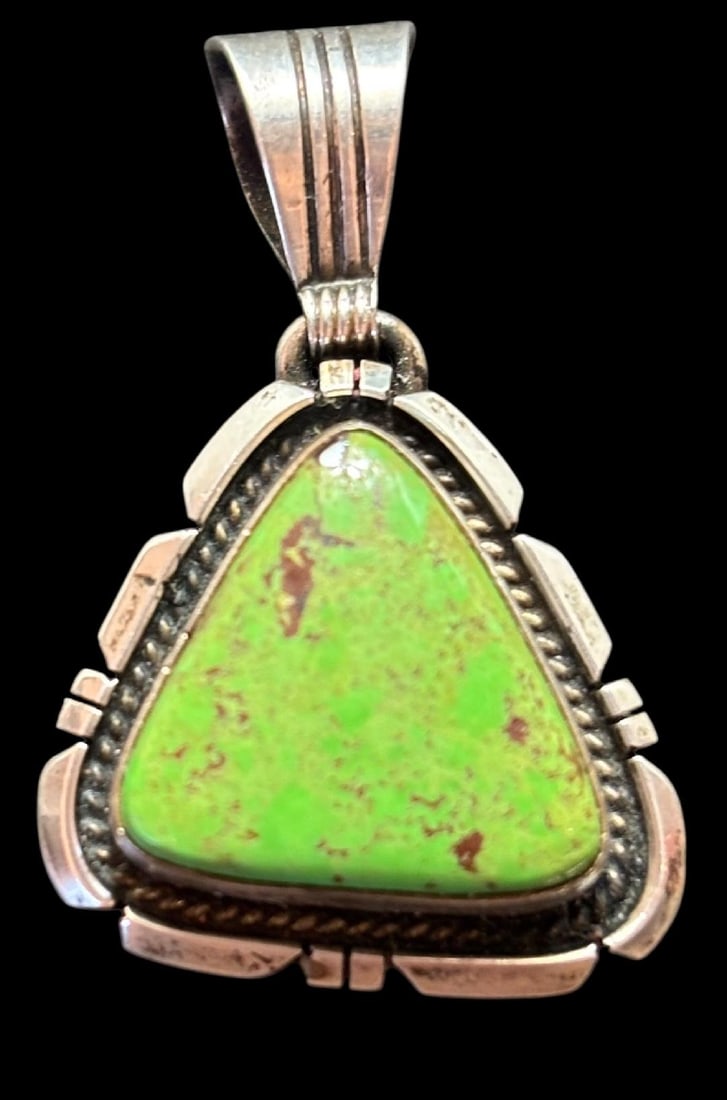 Native Amrican Navajo Sterling and Stone Pendant Signed TE (1 of 2)