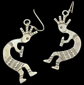 Native American Sterling Kokopelli Pierced Earrings Signed AM