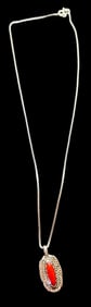 Native American Sterling and Coral Pendant Necklace Signed EYD