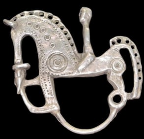Art Deco Style Signed Yunque Horse and Rider Designer Sterling Brooch