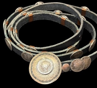 Native American Leather Belt with Mercury Dimes
