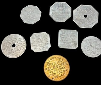Lot of Eight Antique Product Tokens