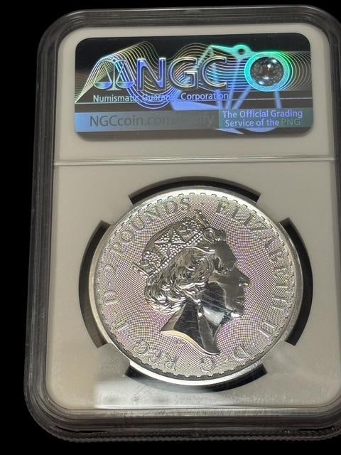 2020 Great Britain Two Pound Silver One Ounce Coin: NGC graded - certified 2020 Great Britain two-pound silver (.999) one ounce coin. Outstanding coin - MS 69 grade.